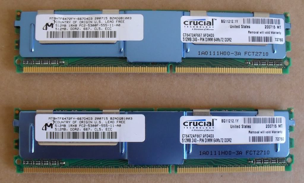 Crucial 1gb 2x512mb Ddr2 Pc2 5300f Ecc Reg Server Ram